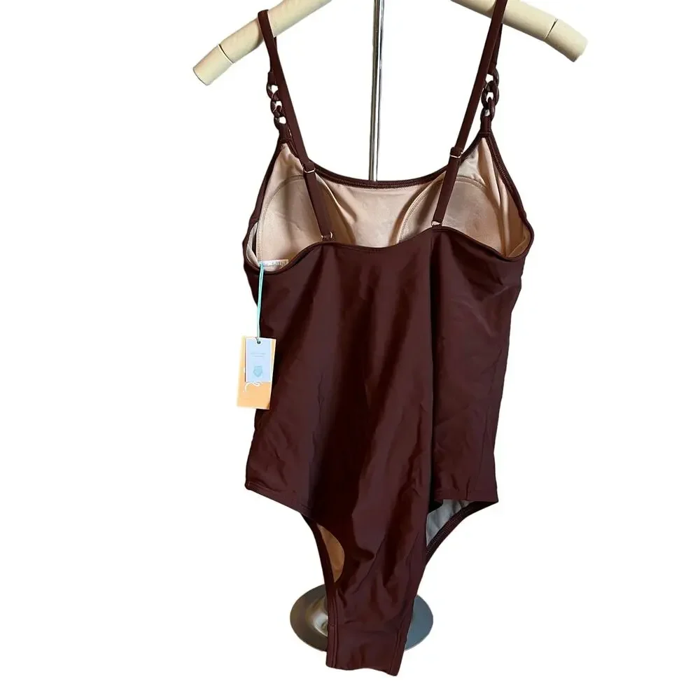 Kona Sol Women's Brown Medium Coverage One Piece Swimsuit - Size Large - NWT